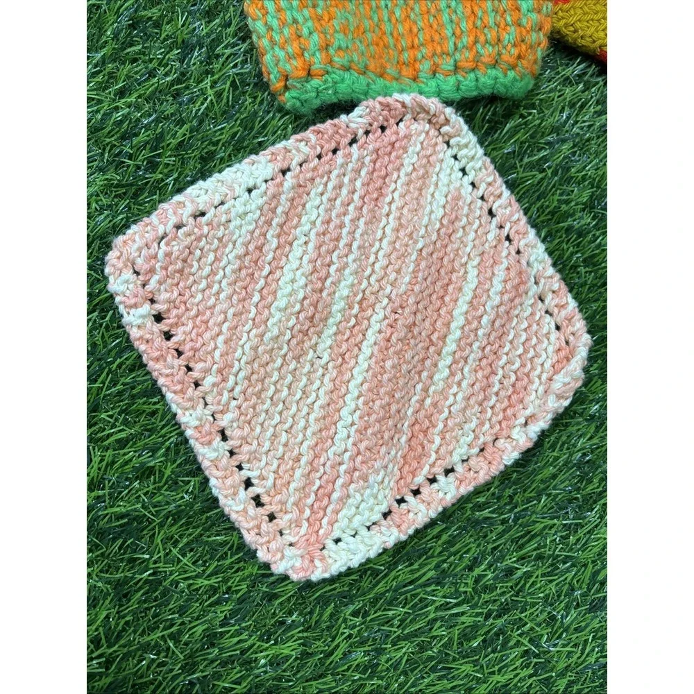 Vintage 70s Knit Pot Holders Doilies Set Lot 4 Retro Handmade Boho